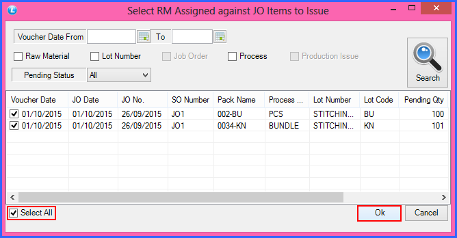 stitching raw material asigned 3